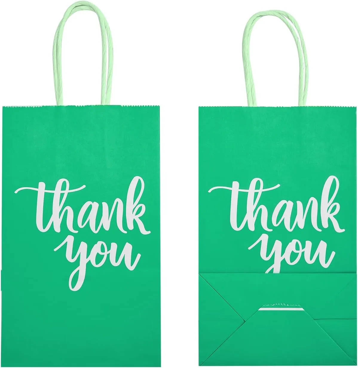 DjinnGlory 50 Pack Small Green Gift Bags with Handles & 50 White Tissue Paper - Thank You Paper Bags for Christmas, Baby Showers, Parties, Boutiques, 9x5.5x3.15 Inch
