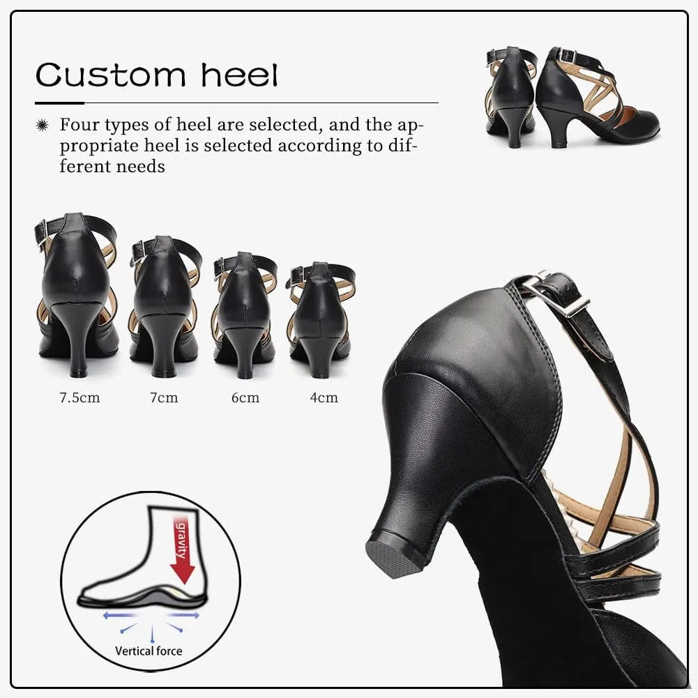 DKZSYIM Women's Latin Ballroom Dance Shoes Close Toe Character Modern Tango Salsa Performance Dancing Shoes,Model 7161