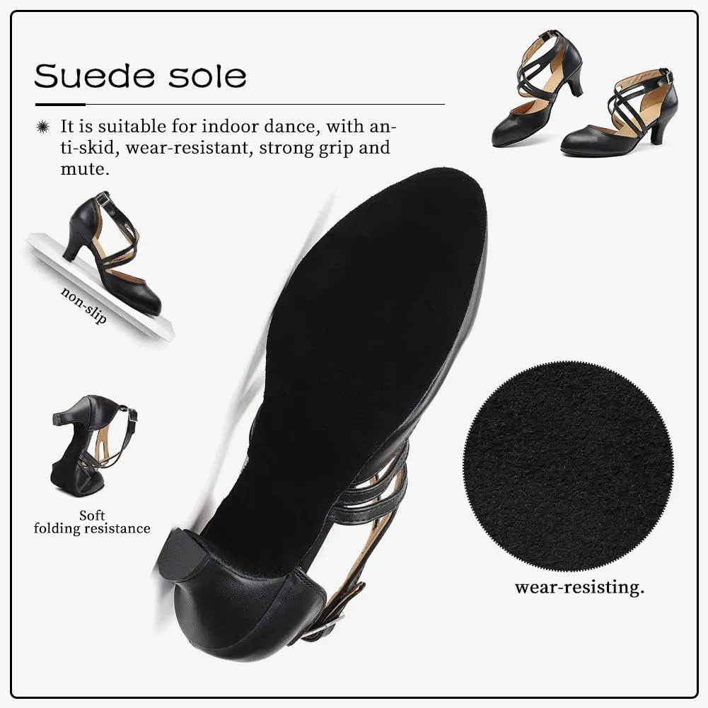 DKZSYIM Women's Latin Ballroom Dance Shoes Close Toe Character Modern Tango Salsa Performance Dancing Shoes,Model 7161