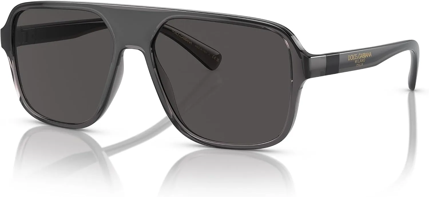 Dolce & Gabbana Men's Round Fashion Sunglasses, Transparent Grey/Black/Dark Grey, One Size