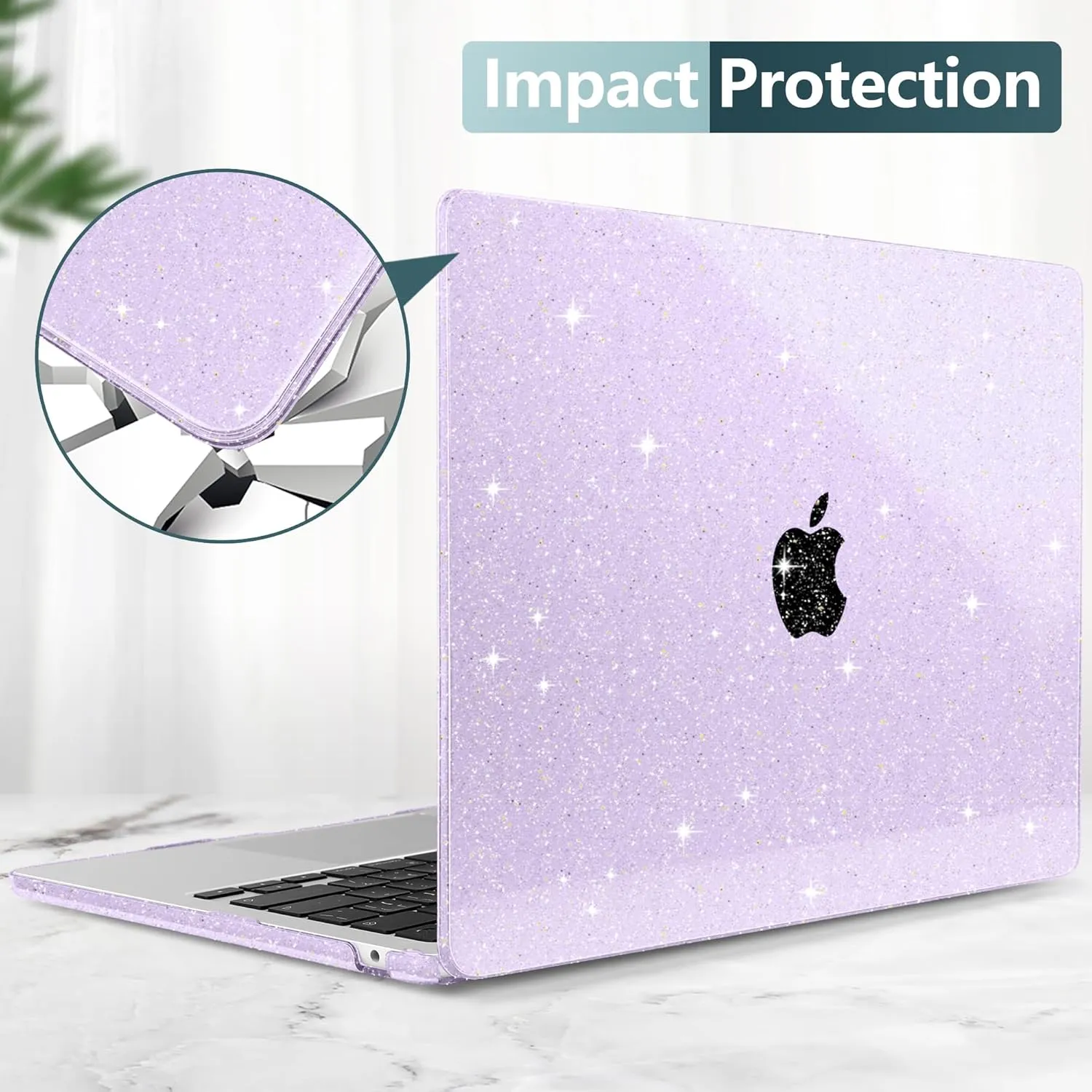 DONGKE Compatible with M4 MacBook Air 15 Inch Case 2025 2024 2023 A3241 A3114 A2941 M3 M2 with Liquid Retina Display & Touch ID, Glitter Sparkly Plastic Hard Shell 15" - Star Purple