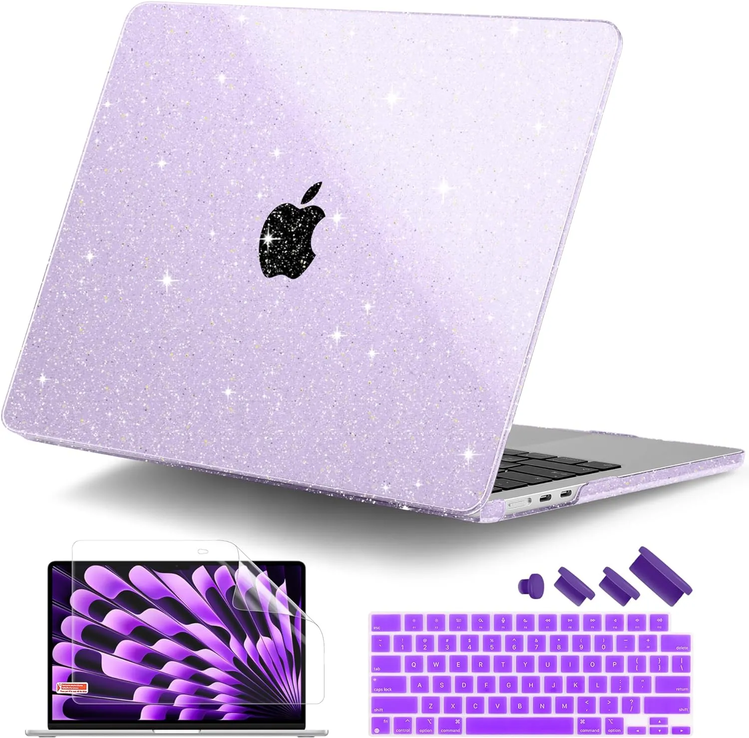 DONGKE Compatible with M4 MacBook Air 15 Inch Case 2025 2024 2023 A3241 A3114 A2941 M3 M2 with Liquid Retina Display & Touch ID, Glitter Sparkly Plastic Hard Shell 15" - Star Purple