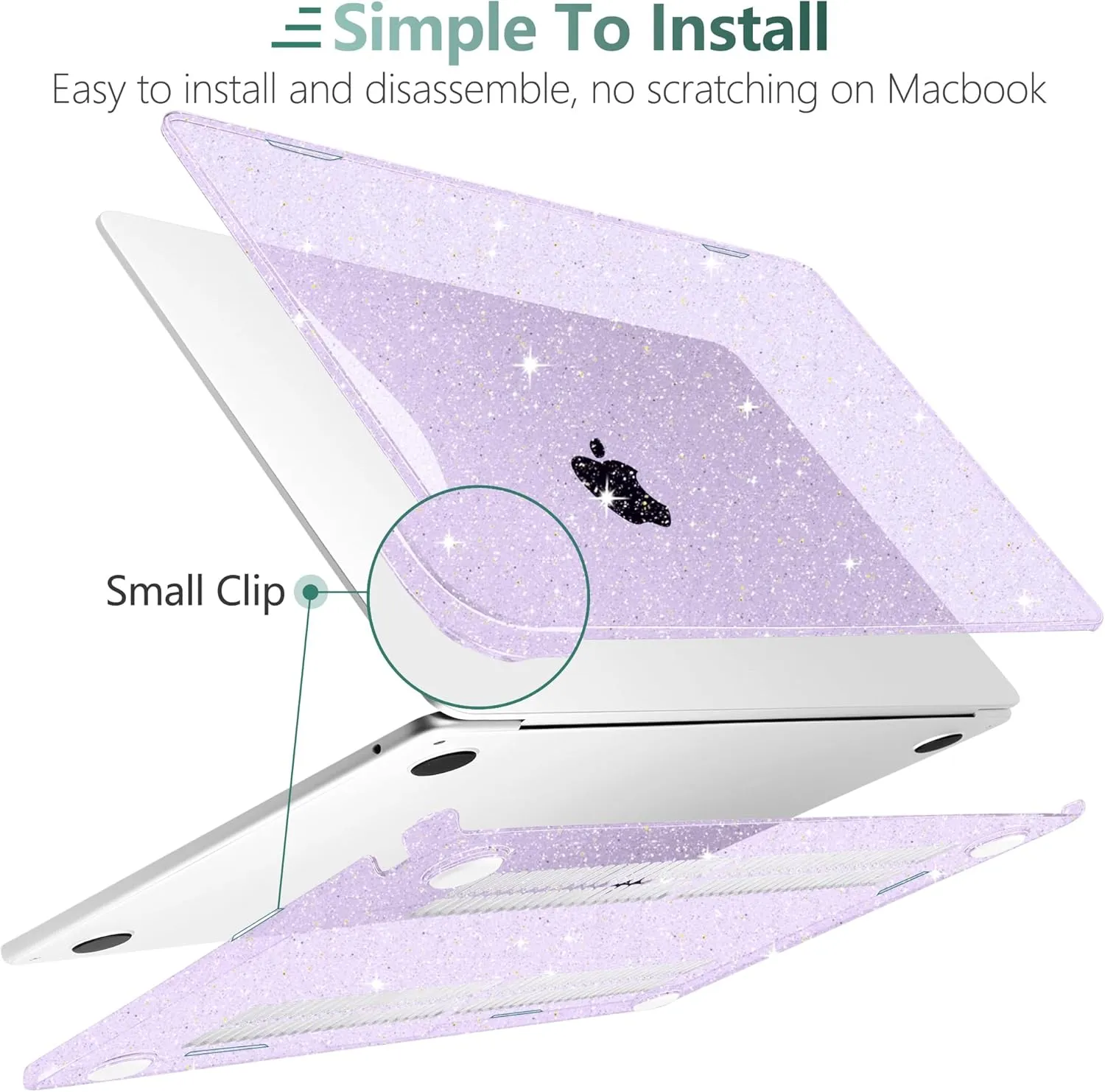 DONGKE Compatible with M4 MacBook Air 15 Inch Case 2025 2024 2023 A3241 A3114 A2941 M3 M2 with Liquid Retina Display & Touch ID, Glitter Sparkly Plastic Hard Shell 15" - Star Purple