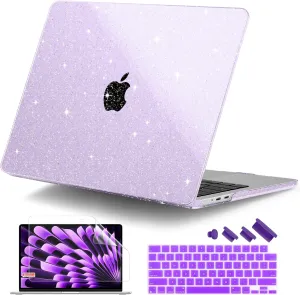 DONGKE Compatible with M4 MacBook Air 15 Inch Case 2025 2024 2023 A3241 A3114 A2941 M3 M2 with Liquid Retina Display & Touch ID, Glitter Sparkly Plastic Hard Shell 15" - Star Purple
