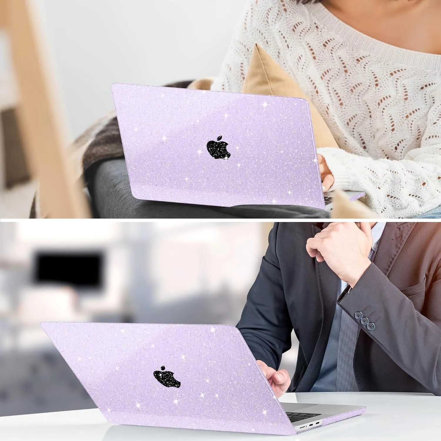 DONGKE Compatible with M4 MacBook Air 15 Inch Case 2025 2024 2023 A3241 A3114 A2941 M3 M2 with Liquid Retina Display & Touch ID, Glitter Sparkly Plastic Hard Shell 15" - Star Purple