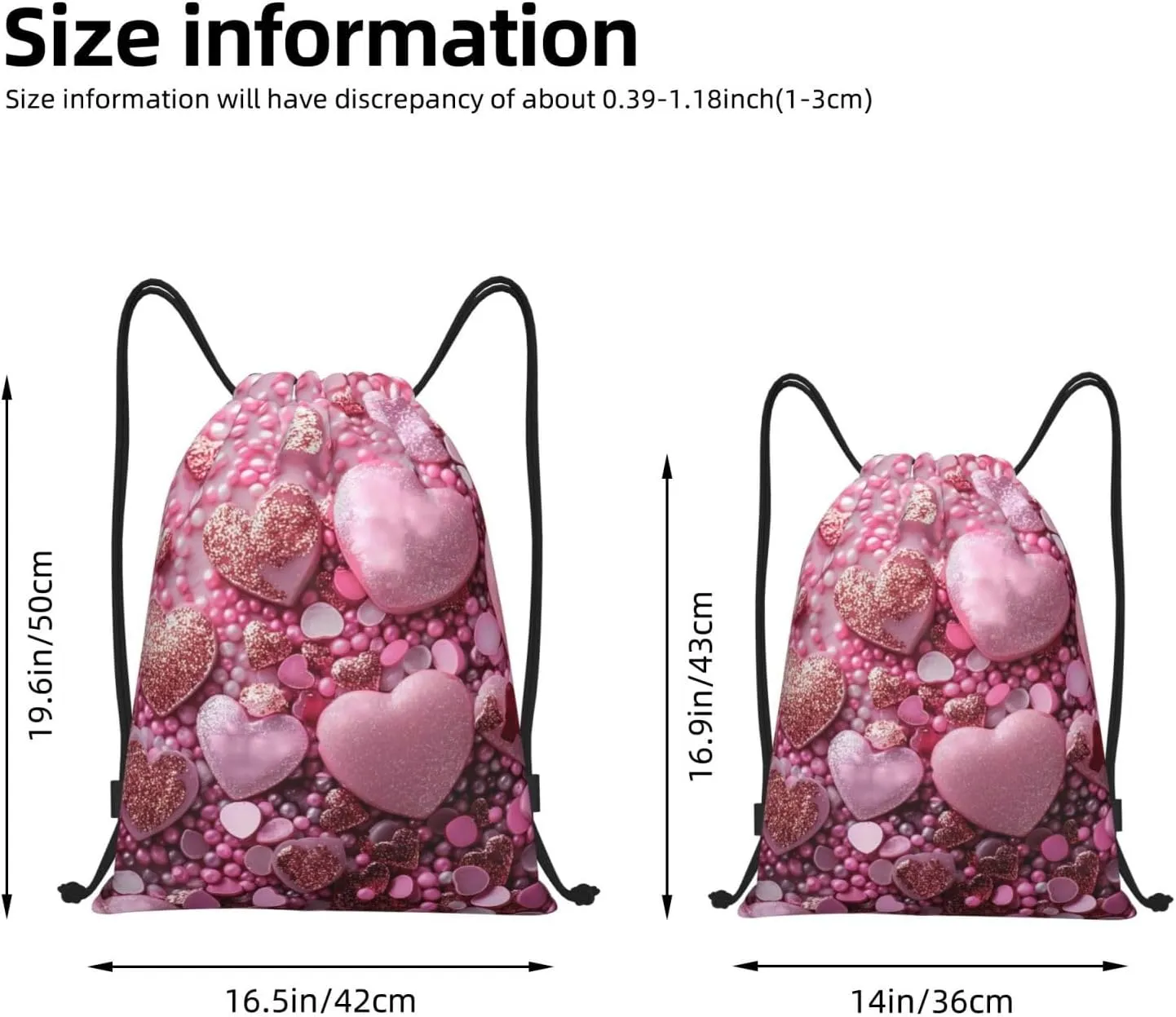 Drawstring Backpack - Pink Glitter Heart Candy Small Drawstring Gym Sports Cinch String Bag Backpack