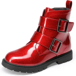 DREAM PAIRS Girls Boys Glitter Ankle Boots Side Zipper Combat Shoes with Buckles Toddler/Little Kid/Big Kid
