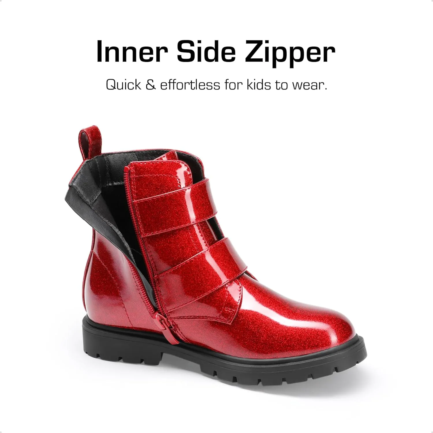 DREAM PAIRS Girls Boys Glitter Ankle Boots Side Zipper Combat Shoes with Buckles Toddler/Little Kid/Big Kid