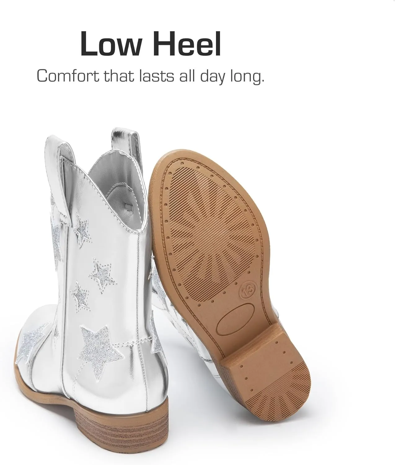 DREAM PAIRS Girls Cowgirl Boots Cowboy Western Mid Calf Star Boots for Kids