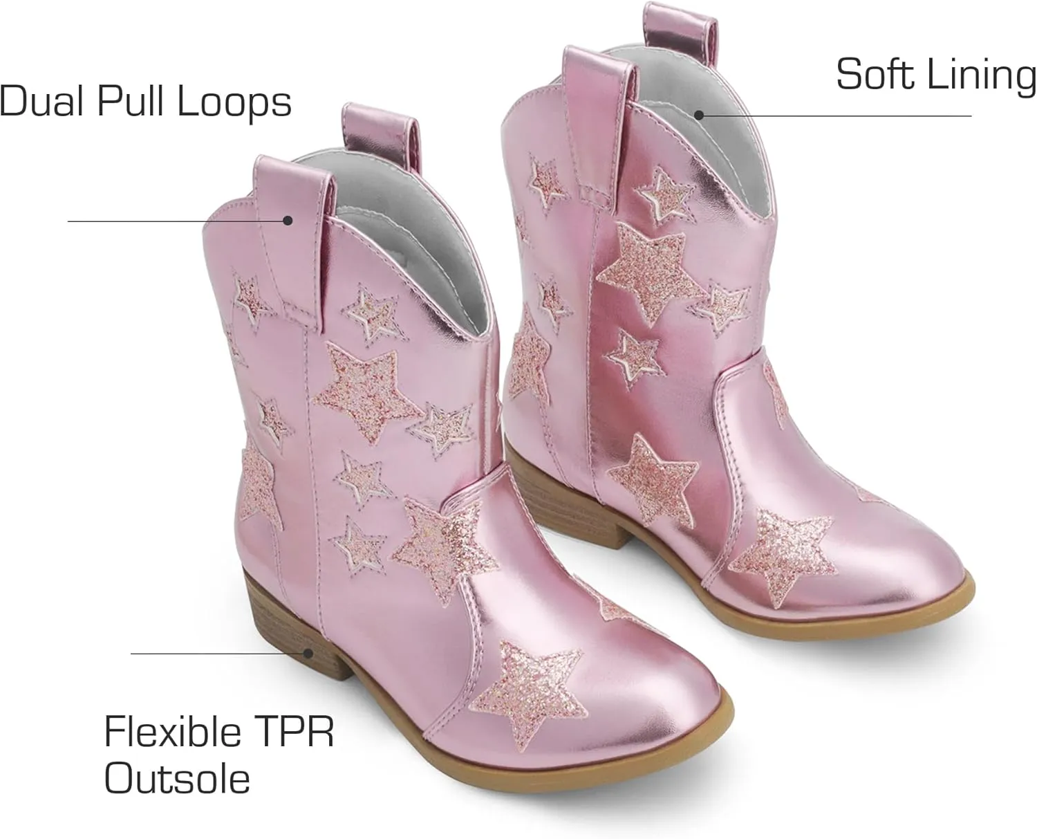 DREAM PAIRS Girls Cowgirl Boots Cowboy Western Mid Calf Star Boots for Kids