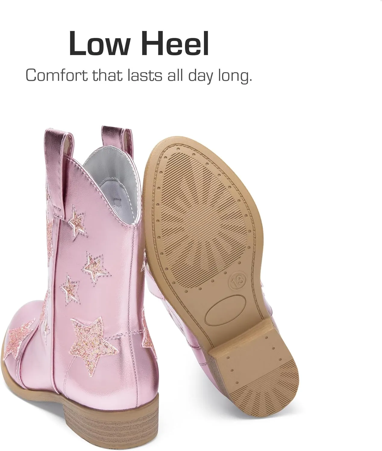 DREAM PAIRS Girls Cowgirl Boots Cowboy Western Mid Calf Star Boots for Kids