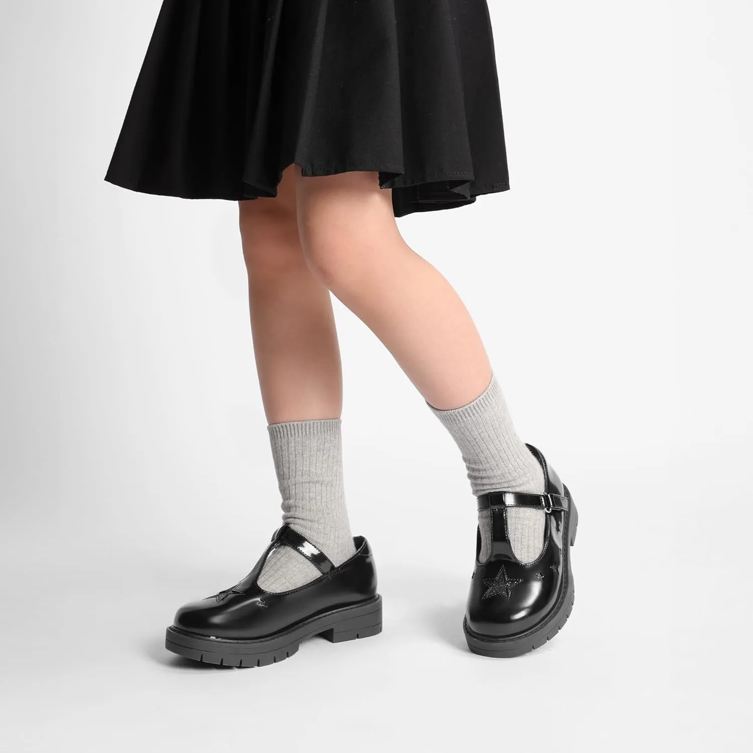DREAM PAIRS Girls Mary Jane Chunky Platform T-Strap Oxfords Loafers Star Dress Shoes