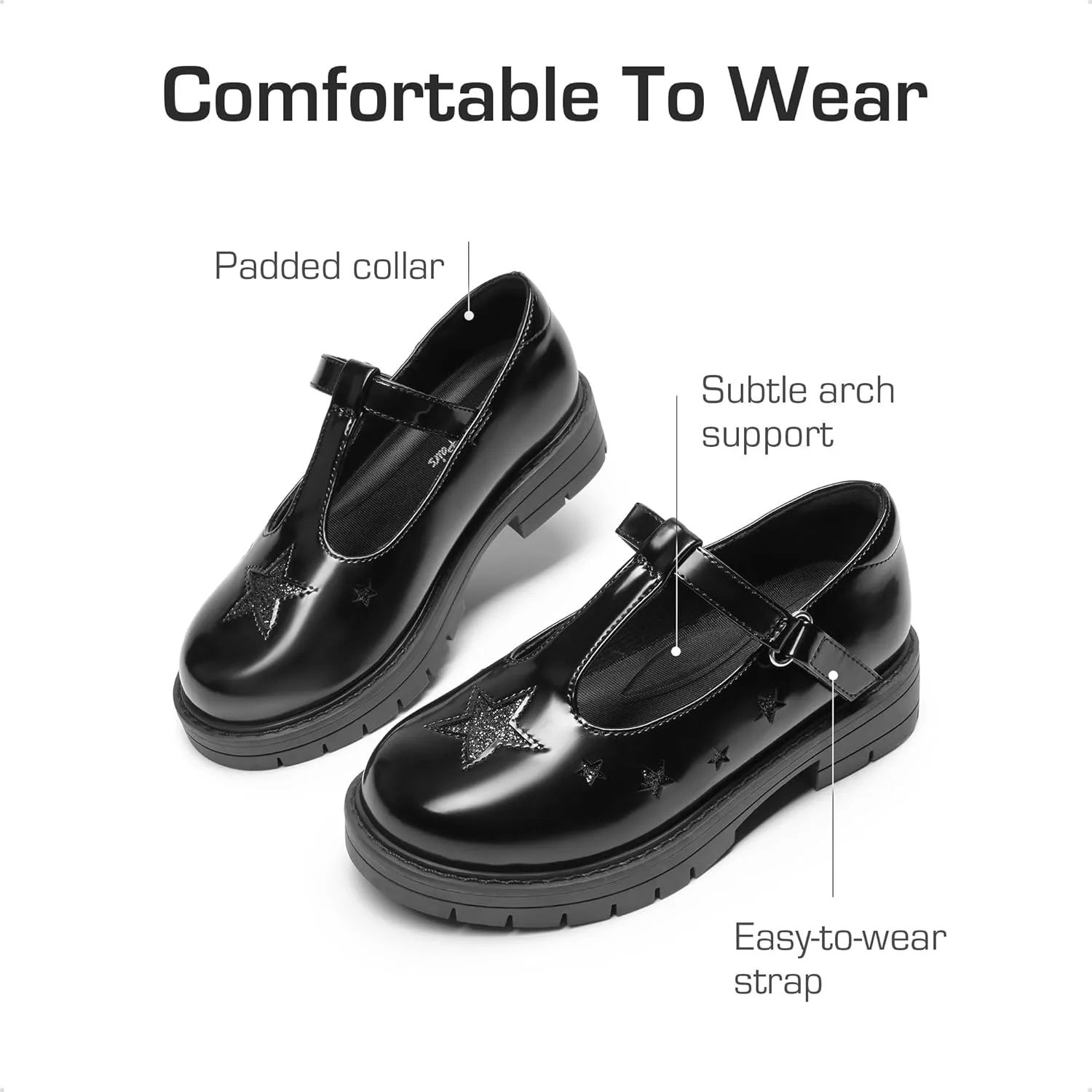 DREAM PAIRS Girls Mary Jane Chunky Platform T-Strap Oxfords Loafers Star Dress Shoes