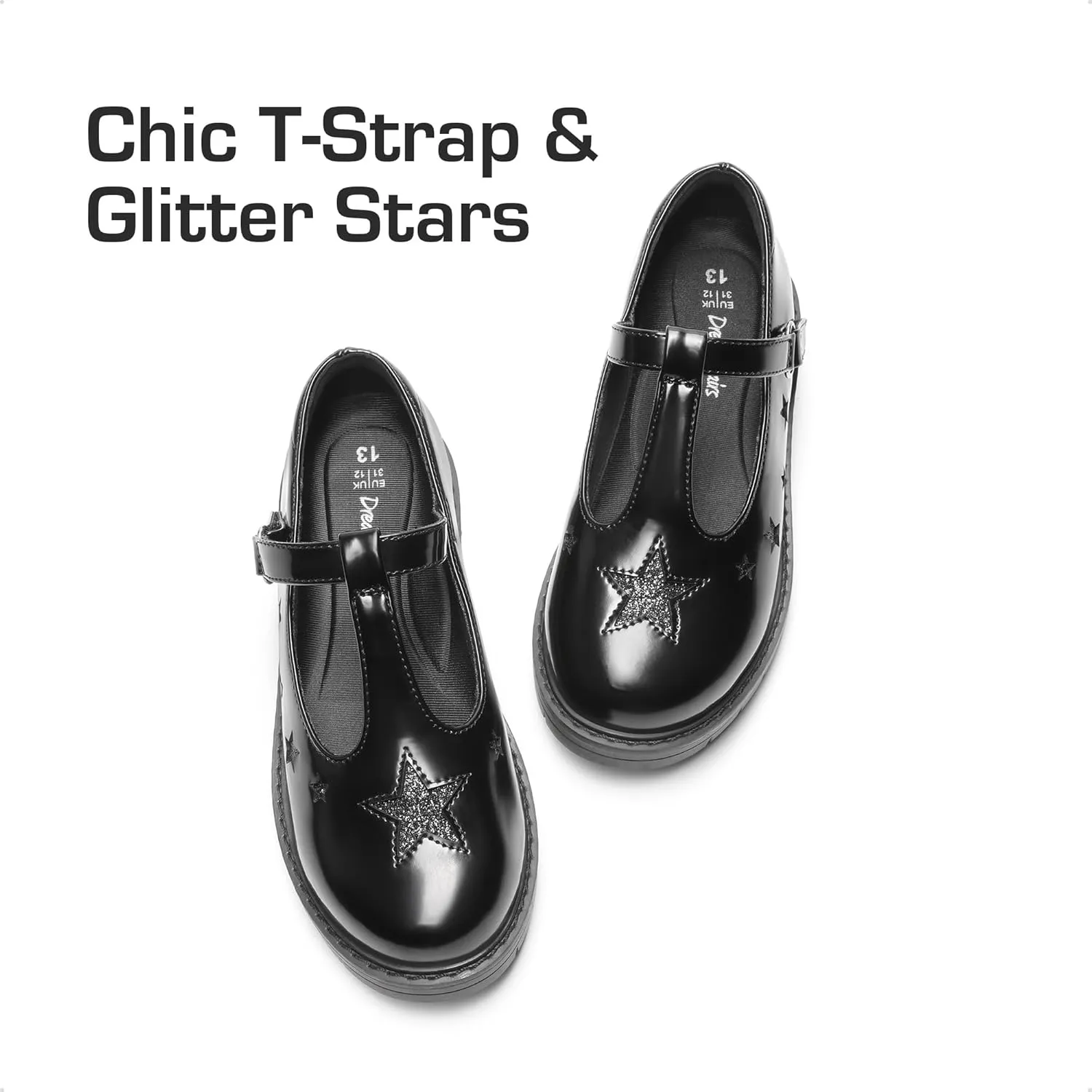 DREAM PAIRS Girls Mary Jane Chunky Platform T-Strap Oxfords Loafers Star Dress Shoes