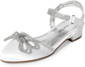 DREAM PAIRS Girls Sandals Closed Toe Dress Low Heels Pointed Toe Pump Flower Shoes for Little Big Kids Wedding Princess Party