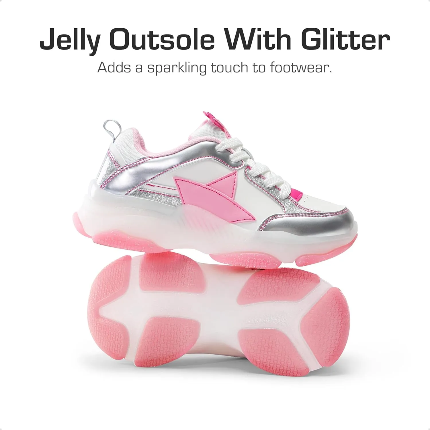 DREAM PAIRS Girls Sneakers Lace up Lightweight Sparkle StarGlow Breathable Jelly Sole Kids Walking Shoes Casual Sports