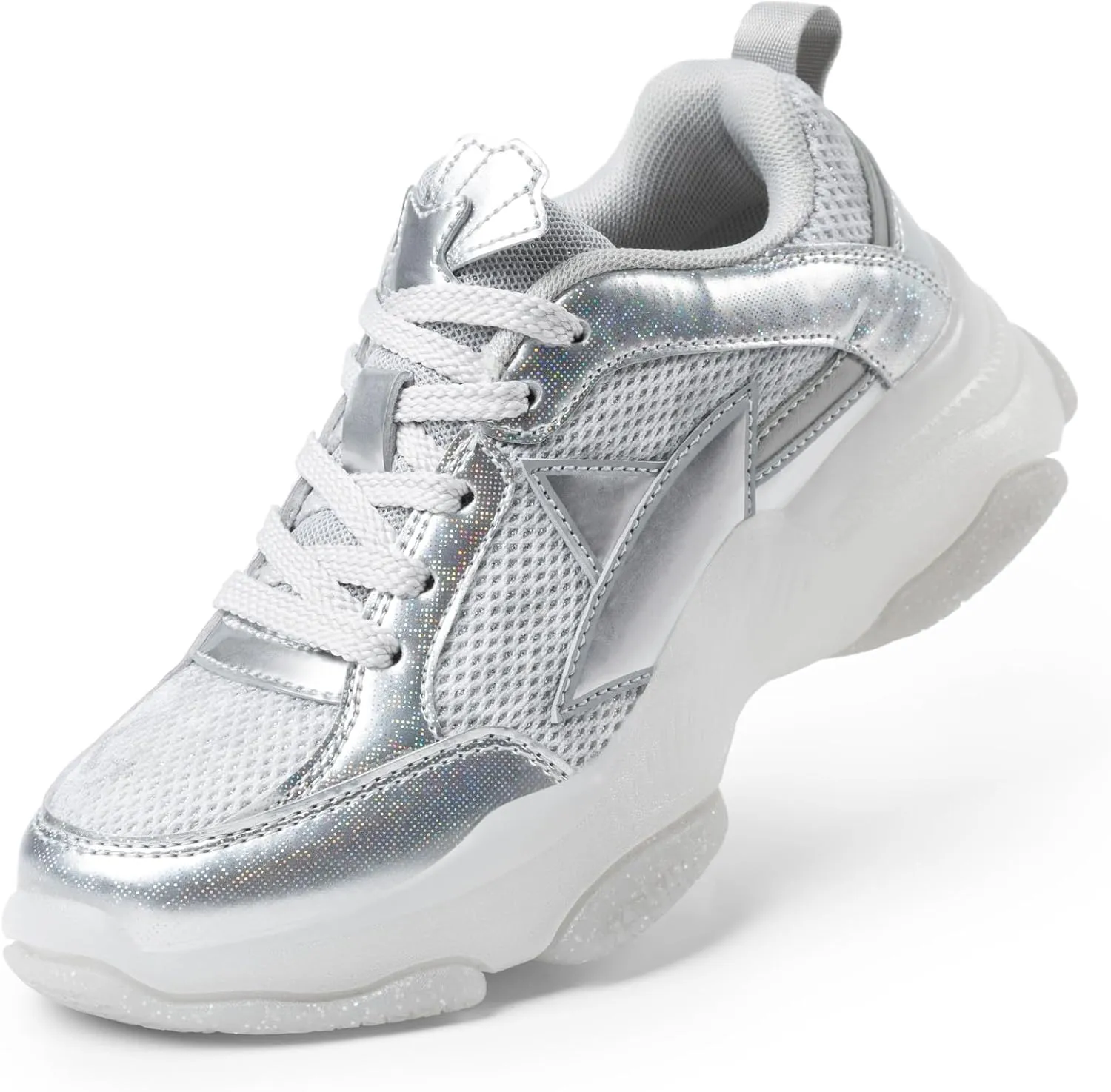 DREAM PAIRS Girls Sneakers Lace up Lightweight Sparkle StarGlow Breathable Jelly Sole Kids Walking Shoes Casual Sports