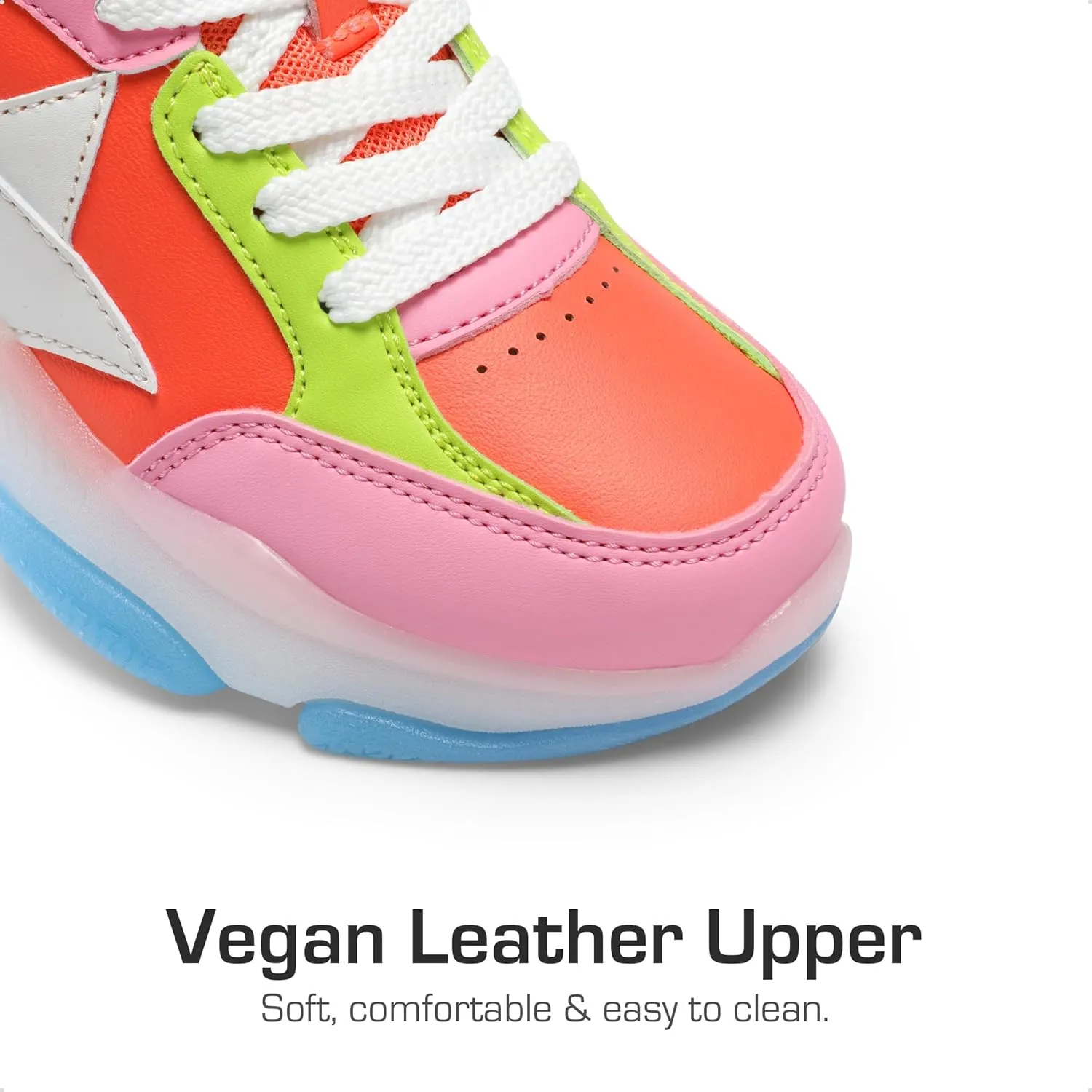 DREAM PAIRS Girls Sneakers Lace up Lightweight Sparkle StarGlow Breathable Jelly Sole Kids Walking Shoes Casual Sports
