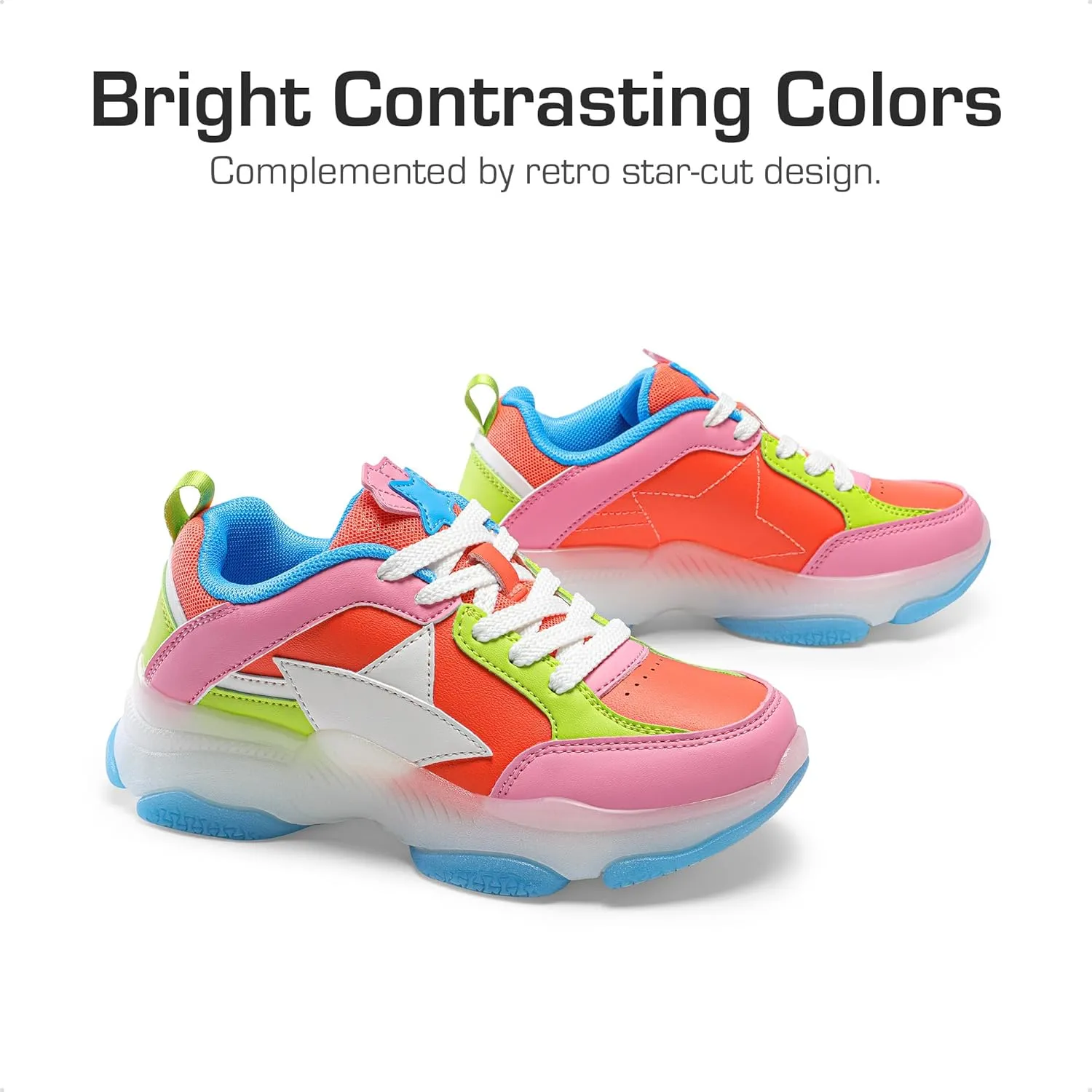 DREAM PAIRS Girls Sneakers Lace up Lightweight Sparkle StarGlow Breathable Jelly Sole Kids Walking Shoes Casual Sports