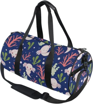 Duffel Bags Cute Axolotl Salamander Gym Bag Round Sports Bag Canvas Travel Luggage Overnight Bags for Men Women