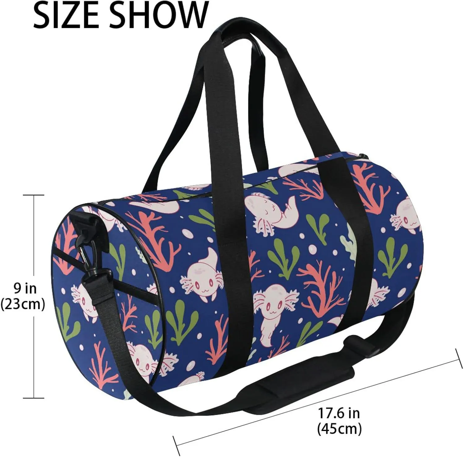 Duffel Bags Cute Axolotl Salamander Gym Bag Round Sports Bag Canvas Travel Luggage Overnight Bags for Men Women