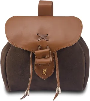 DUNHAO COS Renaissance Belt Pouch Medieval Costume Accessory Leather Drawstring Coin Purse LARP Waist Bag Brown