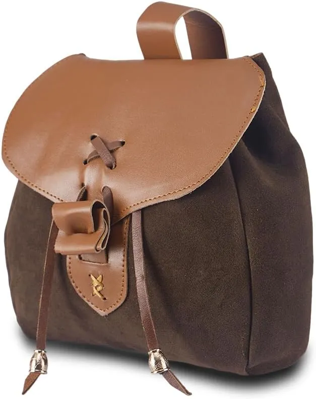 DUNHAO COS Renaissance Belt Pouch Medieval Costume Accessory Leather Drawstring Coin Purse LARP Waist Bag Brown