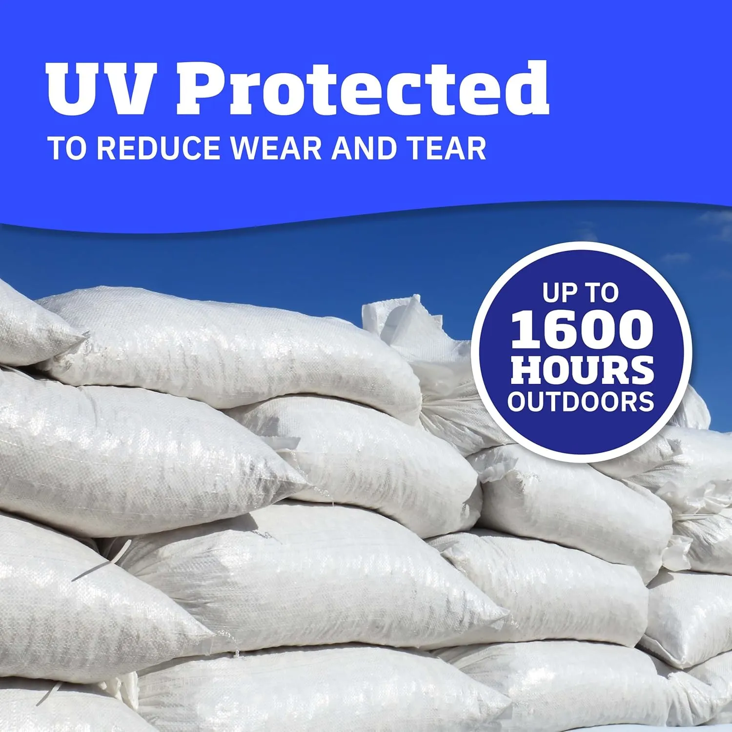DURASACK Heavy Duty Sand Bags with Tie Strings Empty Woven Polypropylene Sand-Bags for Flood Control with 1600 Hours of UV Protection, 50 lbs Capacity, 14x26 inches, White, Pack of 50