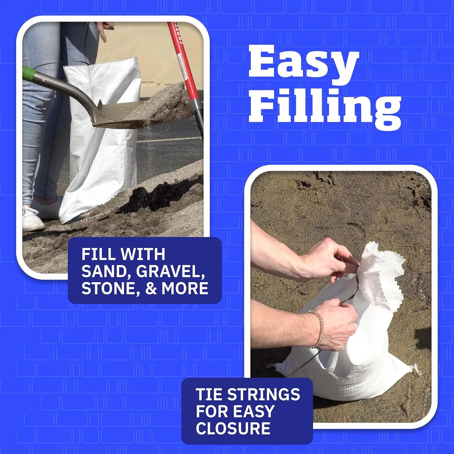 DURASACK Heavy Duty Sand Bags with Tie Strings Empty Woven Polypropylene Sand-Bags for Flood Control with 1600 Hours of UV Protection, 50 lbs Capacity, 14x26 inches, White, Pack of 50