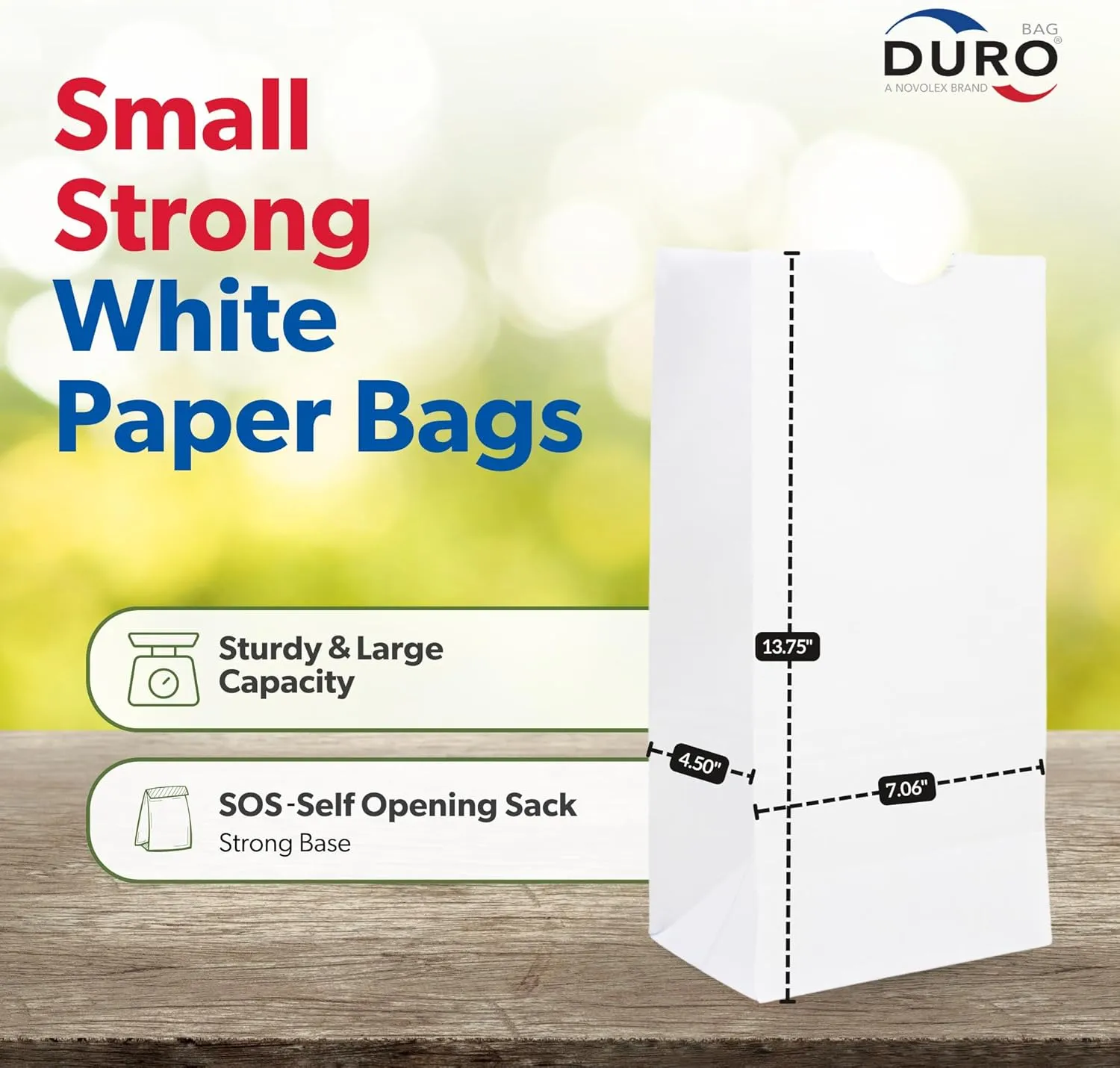 DURO 12# White Paper Lunch Bags 500 Count, Bulk Disposable SOS Paper Bags for Bread, Bagel, Deli & Restaurant Takeout or Delivery - 7.06 x 4.50 x 13.75 Inches