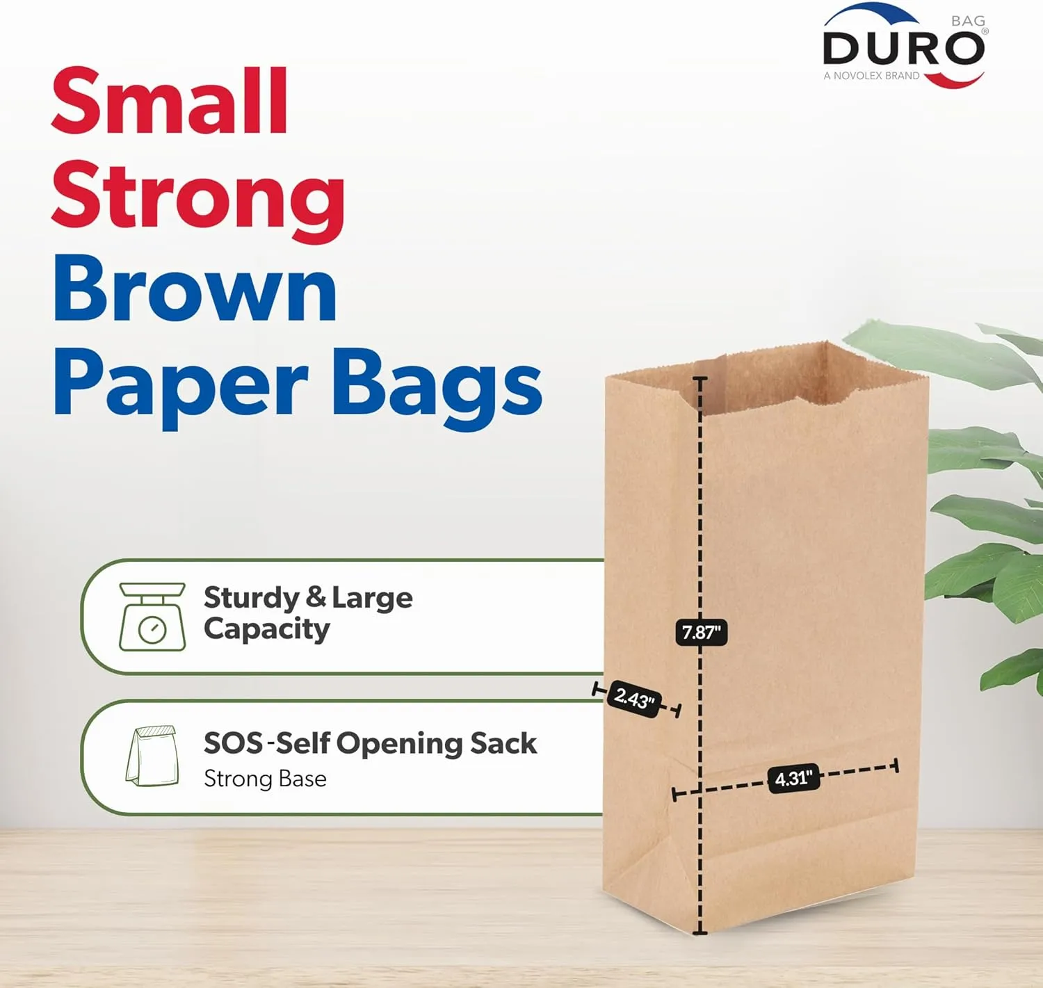 Duro 2# Brown Paper Lunch Bags 500 Count, Bulk Disposable Brown Paper Bags, Small SOS Paperbags for Candy, Snacks & Treats - 4.31 x 2.43 x 7.87 Inches