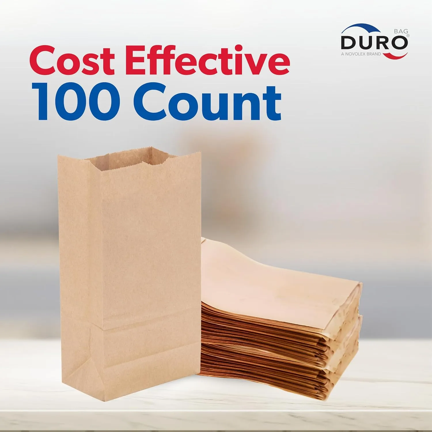 Duro 4# Kraft Paper Lunch Bags 100 Count - Bulk Disposable Paper Sacks, Dubl Life SOS Brown Bag for Candy, Snacks & Treats - 5.00 x 3.12 x 9.75 Inches