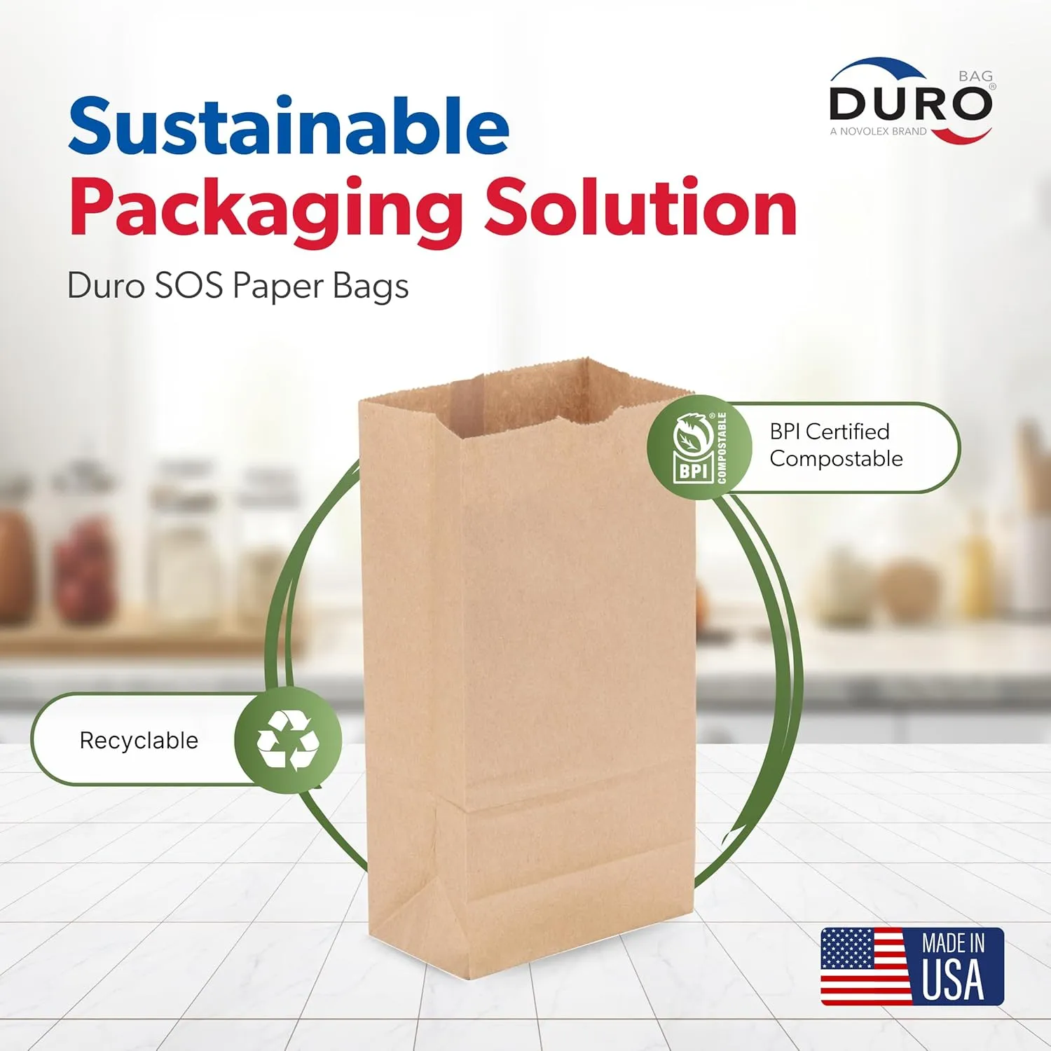 Duro 4# Kraft Paper Lunch Bags 100 Count - Bulk Disposable Paper Sacks, Dubl Life SOS Brown Bag for Candy, Snacks & Treats - 5.00 x 3.12 x 9.75 Inches