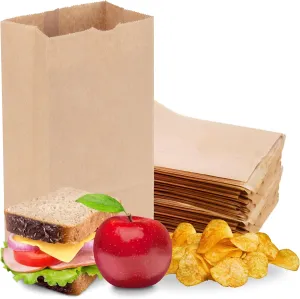 Duro 4# Kraft Paper Lunch Bags 100 Count - Bulk Disposable Paper Sacks, Dubl Life SOS Brown Bag for Candy, Snacks & Treats - 5.00 x 3.12 x 9.75 Inches