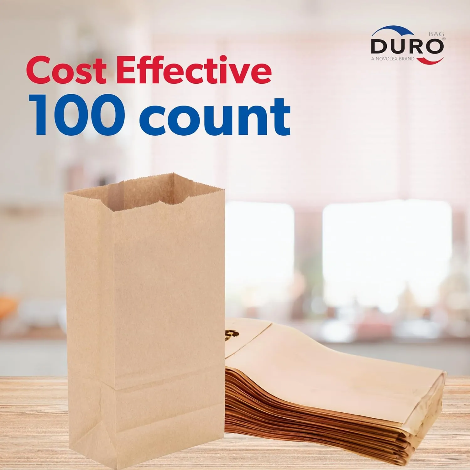 DURO #8 Brown Paper Bags Lunch Size 6.12x3.62x11.06 Inches, Dubl Life SOS 35# Brown Lunch Bags Large for Sandwich, Snacks & Food To-Go, Bulk Paper Sack for Deli/Restaurant & Small Business - 100 Count