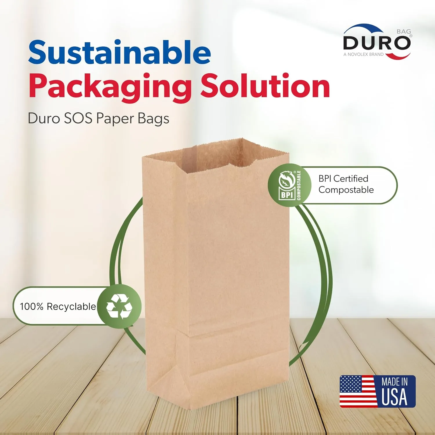DURO #8 Brown Paper Bags Lunch Size 6.12x3.62x11.06 Inches, Dubl Life SOS 35# Brown Lunch Bags Large for Sandwich, Snacks & Food To-Go, Bulk Paper Sack for Deli/Restaurant & Small Business - 100 Count