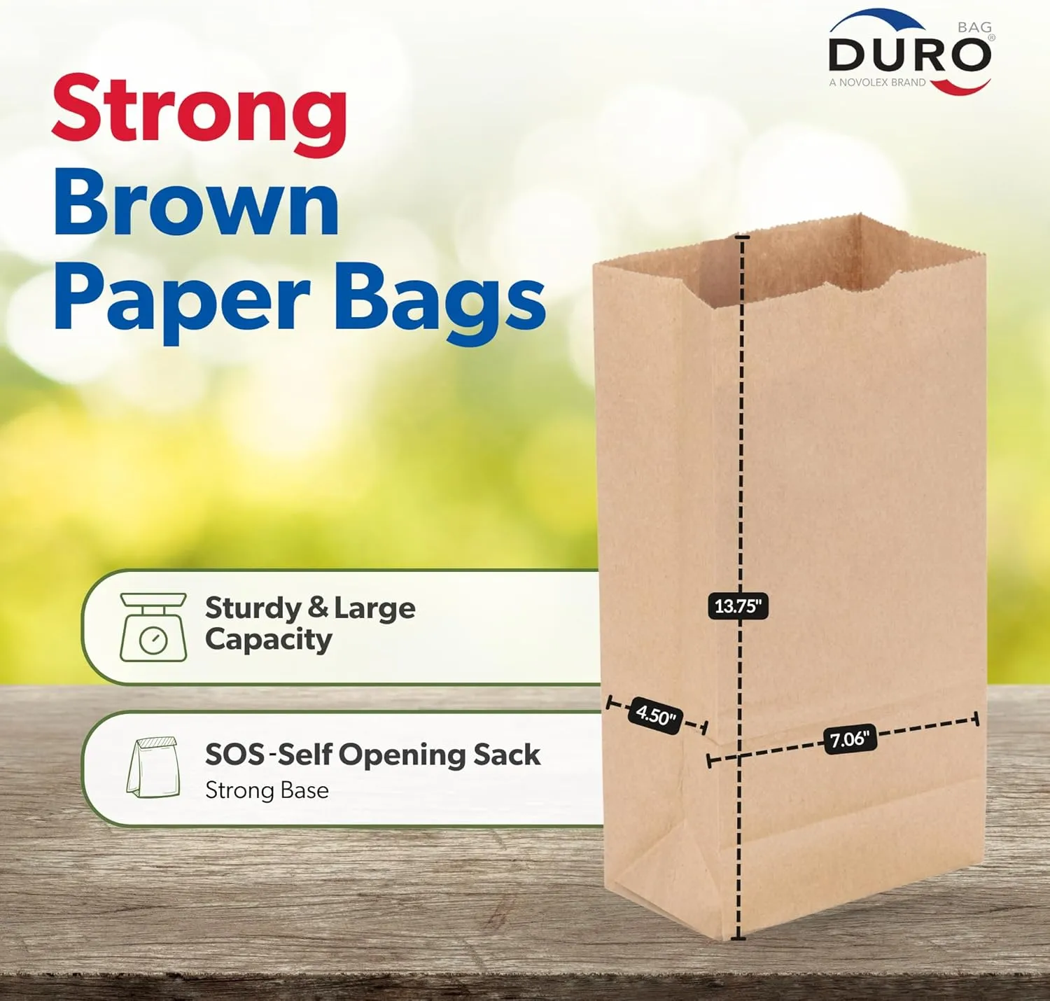 DURO #8 Brown Paper Bags Lunch Size 6.12x3.62x11.06 Inches, Dubl Life SOS 35# Brown Lunch Bags Large for Sandwich, Snacks & Food To-Go, Bulk Paper Sack for Deli/Restaurant & Small Business - 100 Count