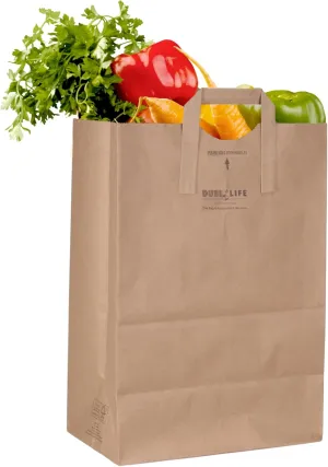 Duro Heavy Duty Paper Grocery Bags with Handles 70# 50 Count-1/6 Dubl Life Kraft Paper Sacks, Large Brown Bags for Shopping & Retail, Recycled FSC- 12 x 7 x 17 Inches