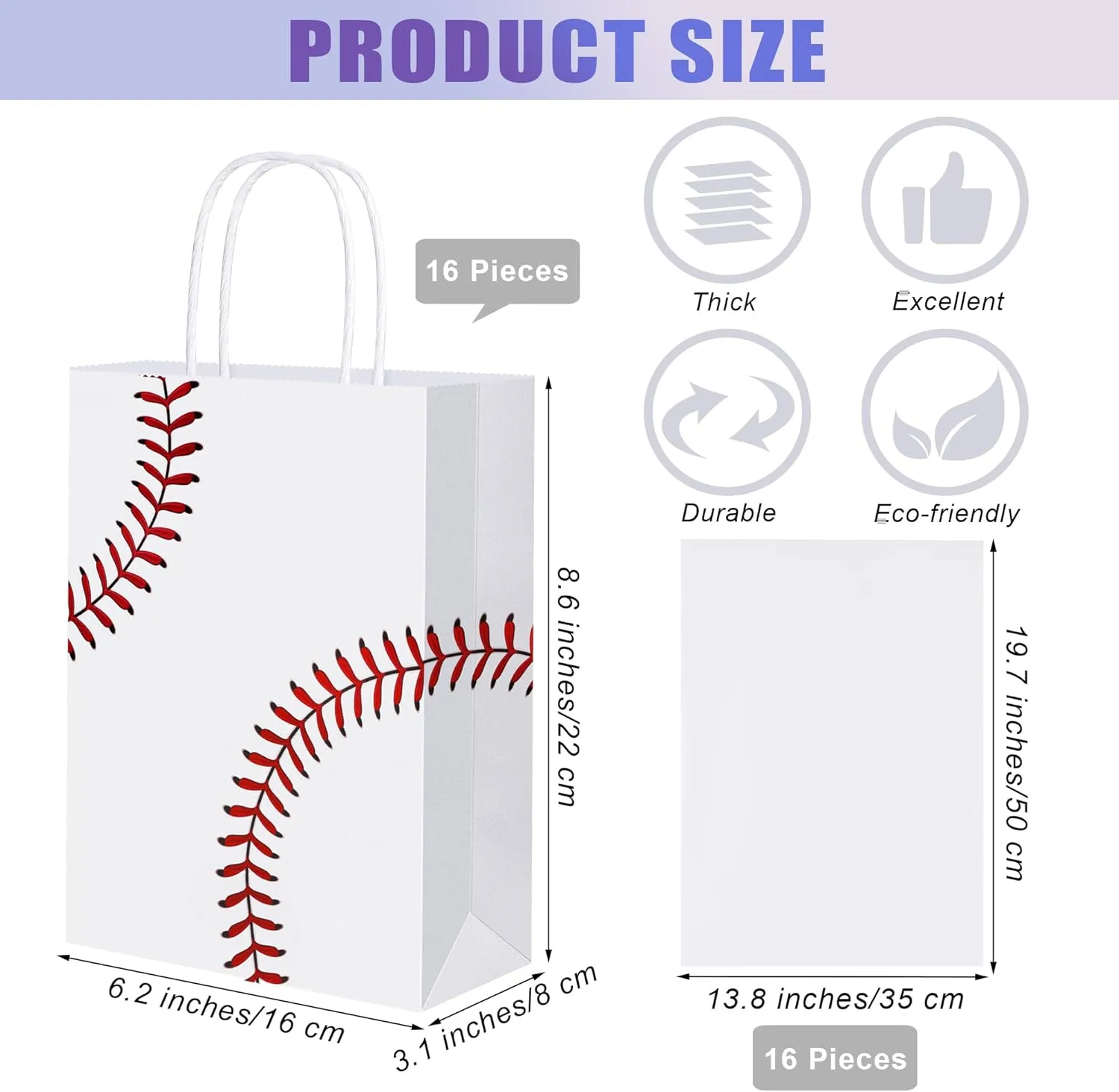 durony 16 Pieces Baseball Party Favor Bags with Handles Tissue Paper Baseball Gift paper Bags Goodie Candy Treat Bags for Birthday, Baseball Themed Party Supplies (8.6 x 6.2 x 3.1 Inches)