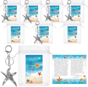 Eaasty 22 Pcs Employee Gifts Starfish Story Gifts 8 Small Starfish Story Cards 6 Vintage Sea Star Keychains and 8 Organza Bags Sea Star Folded Notecard for Teachers Students Coworkers