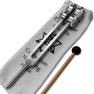 Earth Star 68.05 Hz Weighted Tuning Fork (9th) Carry Bag and Striker - Sound Healing and Biofield Harmonization - Sound Therapy Tools, Sound Healing Instruments - Silver