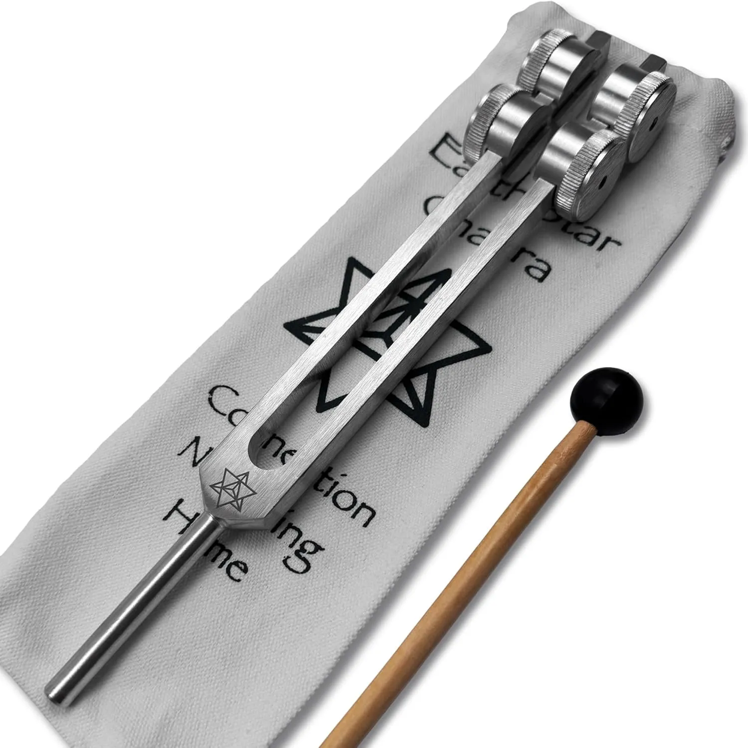 Earth Star 68.05 Hz Weighted Tuning Fork (9th) Carry Bag and Striker - Sound Healing and Biofield Harmonization - Sound Therapy Tools, Sound Healing Instruments - Silver