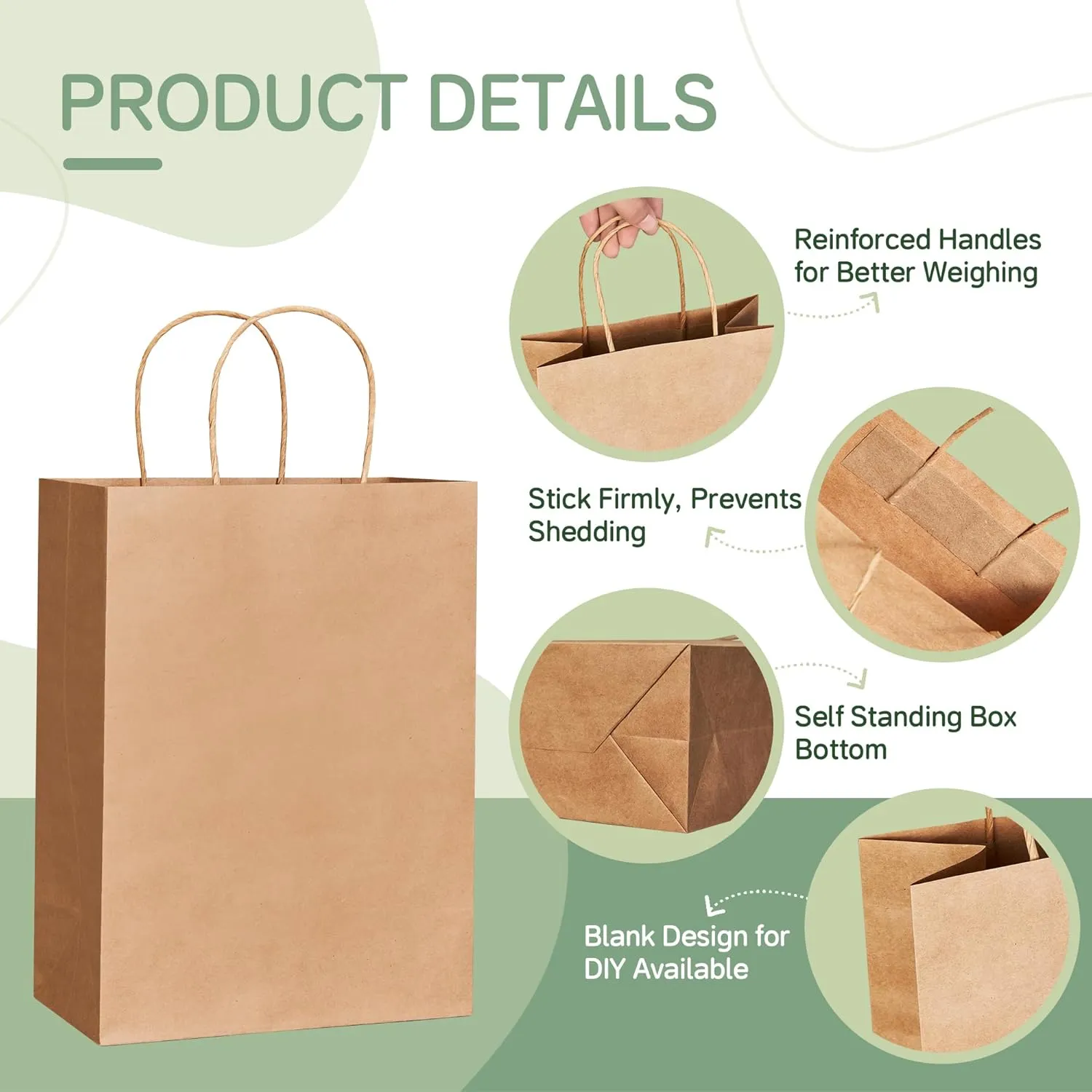 ECOEXTRA Gift Bags 100Pcs Brown Paper Bags with Handles Bulk 8x4.5x10.8 Inch Paper Gift Bag Medium Size, Kraft Paper Bag, Grocery Shopping Retail, Birthday Party Favors Wedding Sacks