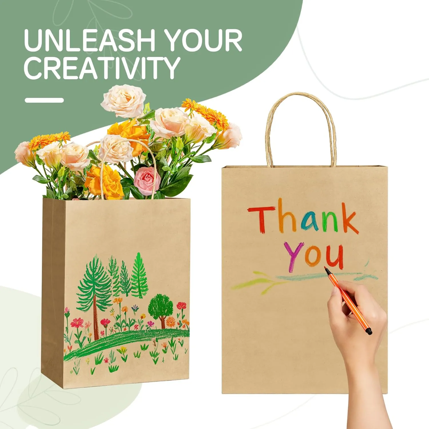 ECOEXTRA Gift Bags 100Pcs Brown Paper Bags with Handles Bulk 8x4.5x10.8 Inch Paper Gift Bag Medium Size, Kraft Paper Bag, Grocery Shopping Retail, Birthday Party Favors Wedding Sacks