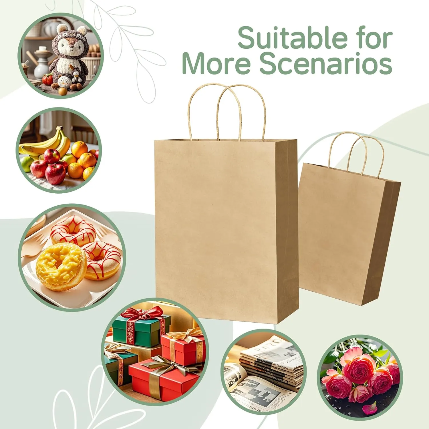 ECOEXTRA Gift Bags 100Pcs Brown Paper Bags with Handles Bulk 8x4.5x10.8 Inch Paper Gift Bag Medium Size, Kraft Paper Bag, Grocery Shopping Retail, Birthday Party Favors Wedding Sacks