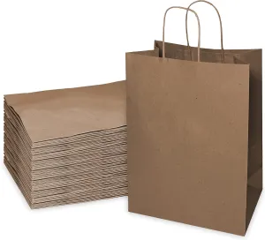 EcoQuality - 13x7x17 inches - 25pcs - Large Brown Kraft Paper Bags with Handles, Shopping, Gift Bags, Party, Merchandise, Lunch Bags, Grocery Bags
