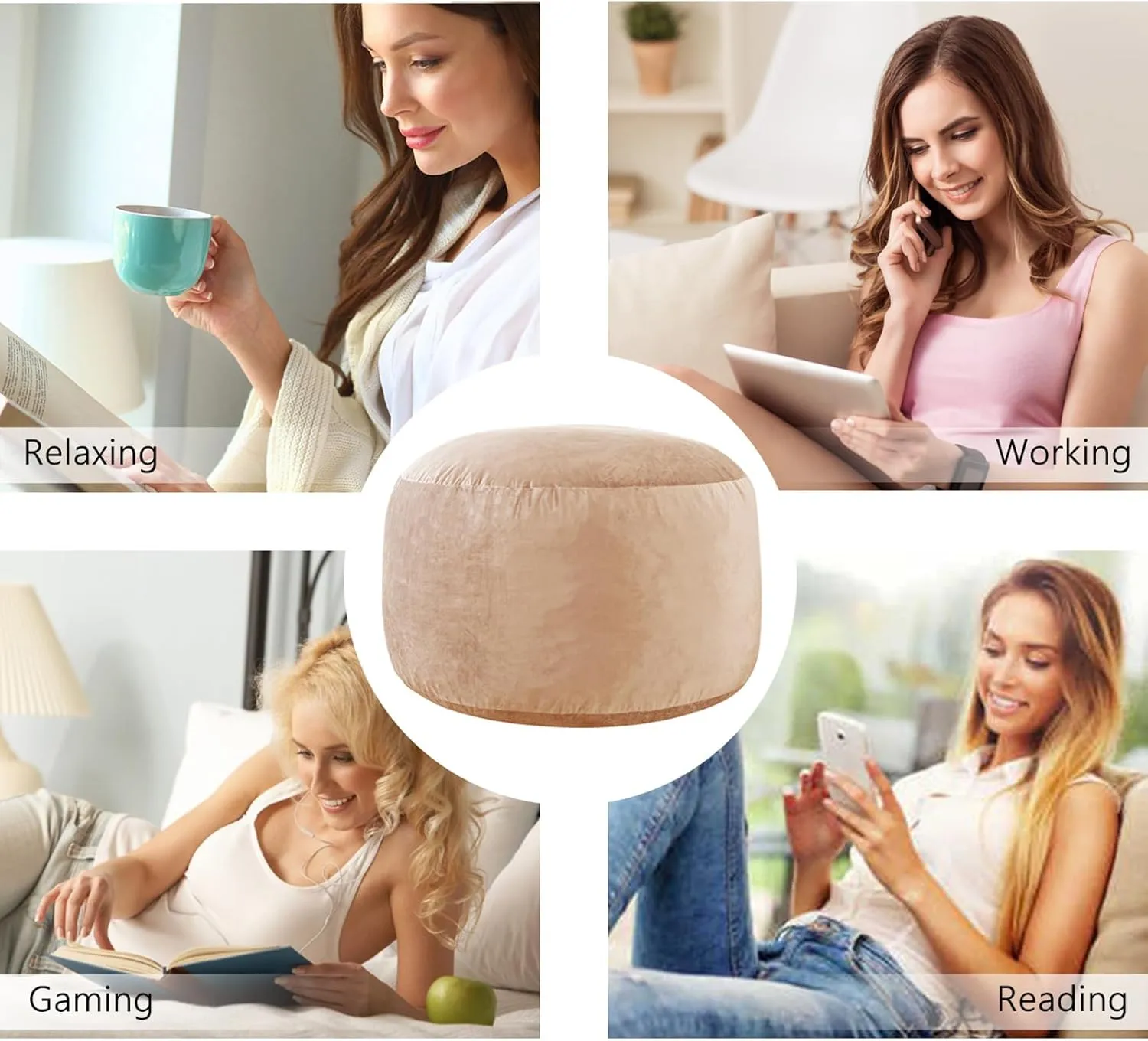 EDUJIN 5 ft XLarge Bean Bag Chair: 5' Memory Foam Filled Bean Bag Chairs for Adults with Filling,Ultra Soft Dutch Velvet Cover,Round Fluffy Lazy Sofa for Living Room - 5 Foot Giant, Camel