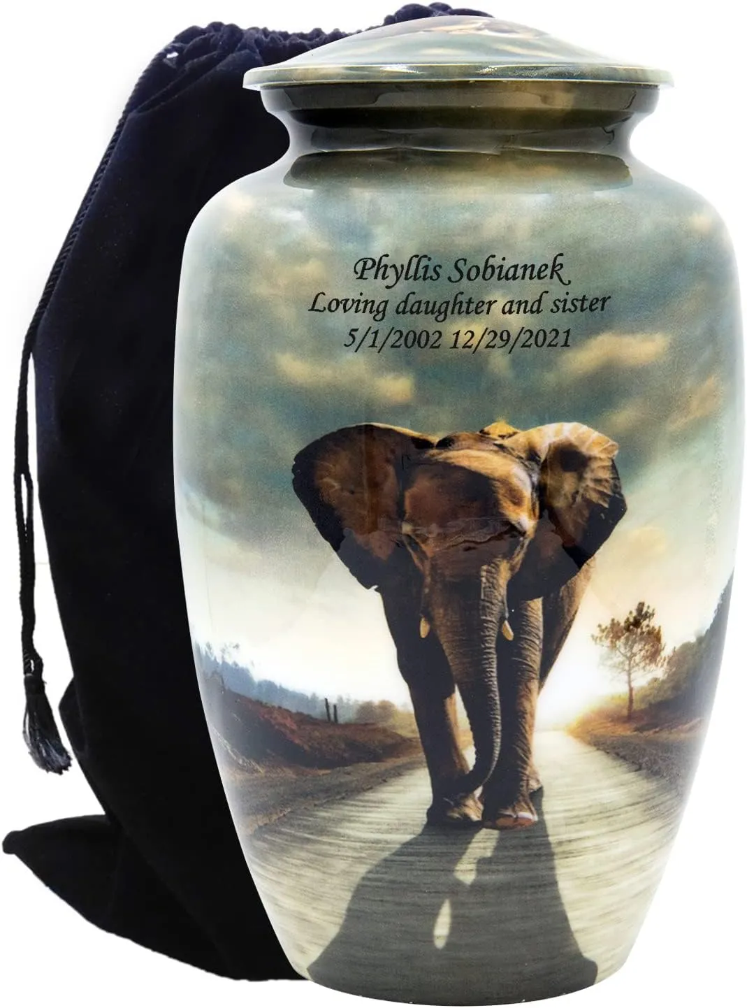 Elephant Cremation Urn with Velvet Bags and Custom Engraving (Large)