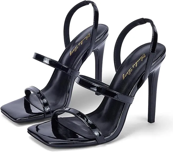 Elisabet Tang Square Toe Heels - 4.3 Inch Open Toe Strappy Heels for Women's Party & Wedding Dress Shoes