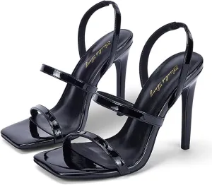 Elisabet Tang Square Toe Heels - 4.3 Inch Open Toe Strappy Heels for Women's Party & Wedding Dress Shoes
